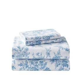 Ushsa01164675 Laura Ashley 4-piece Sheet Set Floral Cotton King Size Deep Pocket Soft Blue