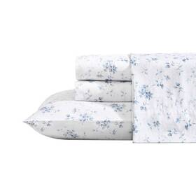 Ushsa01217790 Laura Ashley Queen Size Sheet Set 4-pcs Cotton Soft Machine Washable Floral Blue