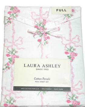 Ushsa01243852 Laura Ashley Full Crisp Cool Cotton Percale Sheet Set Pink Floral Ribbon Stripe Ushsa01243852 Laura Ashley Full Crisp Cool Cotton Percale Sheet Set Pink Floral Ribbon Stripe