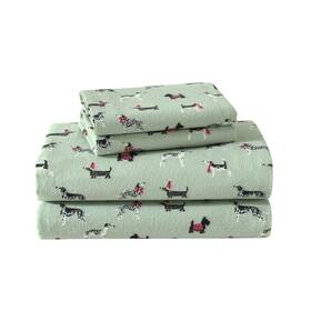 Ushsa01264354 Laura Ashley Sheet Set King 4-piece Cotton-flannel Animal-print Elastic In Green