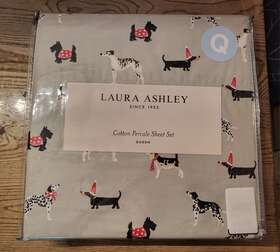 Ushsa01267101 Laura Ashley Cotton Sheet Set Christmas Dogs Holiday Pups-holly Green 4 Piece
