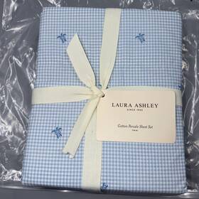 Ushsa01281111 Laura Ashley Turtle Gingham Cotton Blue Sheet Set-twin