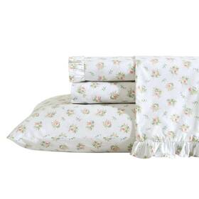 Ushsa01281196 Laura Ashley Rose Ford 4-piece White Apricot 100% Cotton Queen Sheet Set