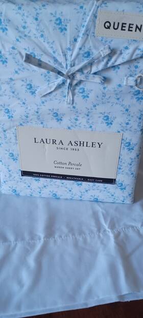Ushsa01285642 Laura Ashley 100% Cotton Percale Queen Sheet Set Blue White Floral Rosebud
