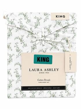 Ushsa01326710 Laura Ashley King Sheet Set Cotton White/green Floral Oeko-tex Percale Ushsa01326710 Laura Ashley King Sheet Set Cotton White/green Floral Oeko-tex Percale