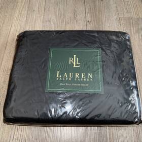 013001 Lauren Ralph New Rare Vintage Solid Black Full Size Deep Fitted Sheet Cotton Usa