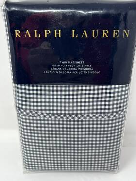 Lauren Ralph 028809350973 New Twin Flat Sheet Blue Classic Check Pattern