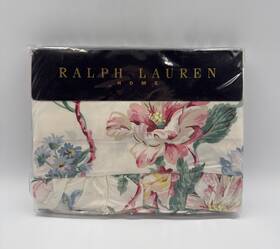 Lauren Ralph 028828029324 Lorraine Floral White Flat Sheet Queen Cottage Core