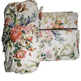 Lauren Ralph 028828058287 Belle Harbor White Floral King Flat Sheet With 2 Pillow Shams