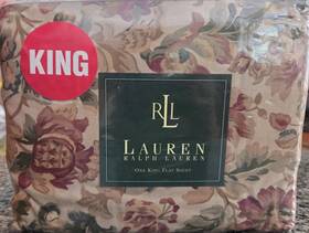 Lauren Ralph 028828092861 Highgate Woods Iii Neutral Floral Flat Sheet - King New Sealed