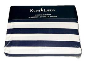 Lauren Ralph 028828123107 Vtg King Flat Sheet Cotton 200 Thread Navy And White Stripes Art Deco Lauren Ralph 028828123107 Vtg King Flat Sheet Cotton 200 Thread Navy And White Stripes Art Deco