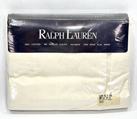 Lauren Ralph 028828153647 Vintage Avery Cream King Flat Sheet Cotton Floral Damask New