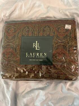 Lauren Ralph 028828192943 Vtg Great Barrington Burgundy Equestrian King Flat Sheet Sateen