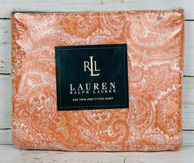Lauren Ralph 028828204301 Twin Deep Fitted Sheet Harbor View Paisley Tomato Red New