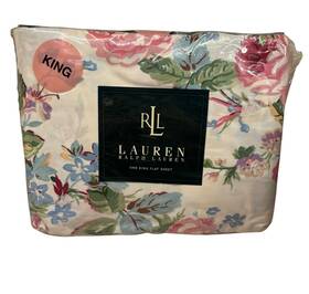 Lauren Ralph 028828280398 New Vintage Water Floral Pink King Flat Sheet Sealed Nos Cottage