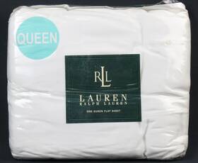 Lauren Ralph 028828289018 White Queen Flat Sheet 100% Cotton Estate Sateen 280 Tc - New Lauren Ralph 028828289018 White Queen Flat Sheet 100% Cotton Estate Sateen 280 Tc - New