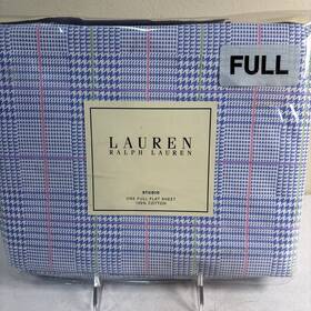 Lauren Ralph 028828313560 Studio Glen Plaid Seaview Full Flat Sheet 100% Cotton Blue