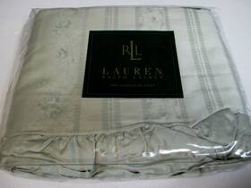 Lauren Ralph 028828318824 New Highfields Floral Jacquard Blue Sage Ruffled Flat Sheet - Queen