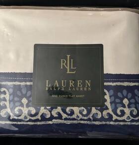 Lauren Ralph 028828329479 Seychelles Border Queen Flat Sheet Blue White Nip 2 Available Lauren Ralph 028828329479 Seychelles Border Queen Flat Sheet Blue White Nip 2 Available
