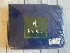 E256 Lauren Ralph 028828363794 Solids Navy Blue Cal King Deep Pocket Fitted Sheet 250 Cotton Nos