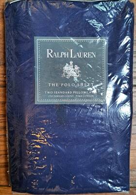 Lauren Ralph 028828363831 Vintage 90s 2 Pillowcases The Polo Sheet Standard Navy Pima Cotton
