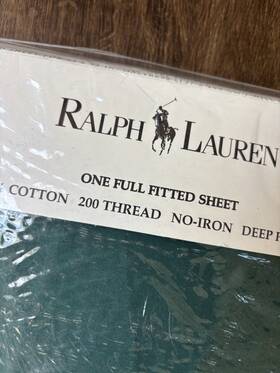 Lauren Ralph 028828387844 New Green Full Fitted Sheet 100 % Cotton 200 Thread Deep Pockets