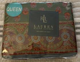 Lauren Ralph 028828467935 Vintage Village Mews Terrace Border Green Fitted Sheet - Queen Nwt