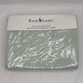 Lauren Ralph 028828520517 Vintage Queen Flat Sheet 200 Count Cotton No-iron Mist Green New