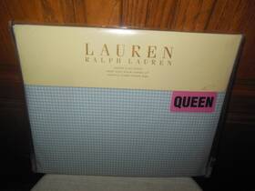 Lauren Ralph 028828520746 - Sanibel Blue White Checked Queen Flat Sheet New