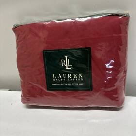 Lauren Ralph 028828633736 Vintage Red Classic 250 Thread Count Full Extra Deep Fitted Sheet