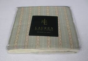 Lauren Ralph 028828795632 Rare 450 Tc Coco Palm Light Blue Striped Floral Flat Sheet - Queen