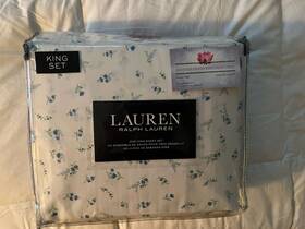 Lauren Ralph 028828854438 - Floral Blue Farmhouse Queensheet Set 4 Pc New