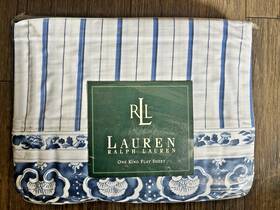 Lauren Ralph 028828935892 Vintage Porcelain Flat King Sheet Blue White Stripe New In Package