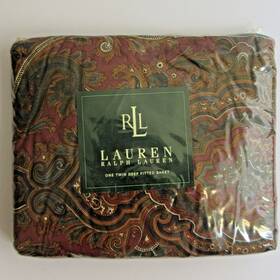 Lauren Ralph 028828959423 Parker Paisley Brown Twin Deep Fitted Sheet Nwt 200 Tc New And Sealed