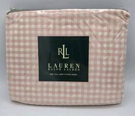 Lauren Ralph 028828963130 Full Fitted Bed Sheet Glen Gingham Pink New Cottage County