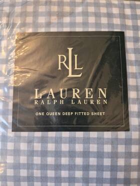 Lauren Ralph 028828967107 Gwen Gingham Slate Blue White Premium Queen Size Fitted Sheet - Nos