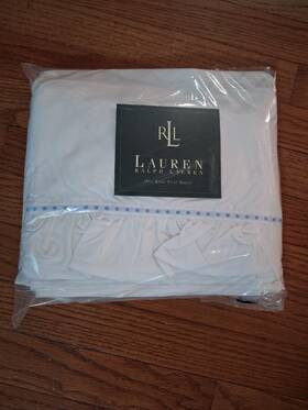 032804 Lauren Ralph King Flat Sheet Elizabeth St Embroidered Blue Dot Ruffle Cotton New 032804 Lauren Ralph King Flat Sheet Elizabeth St Embroidered Blue Dot Ruffle Cotton New