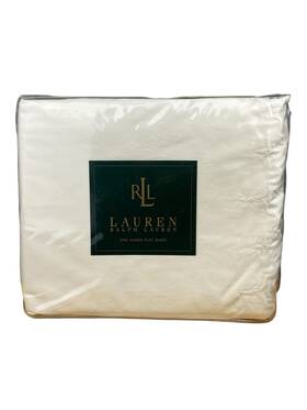 043007 Lauren Ralph Queen Flat Sheet Hope Chest Winter White Scallop Edge New
