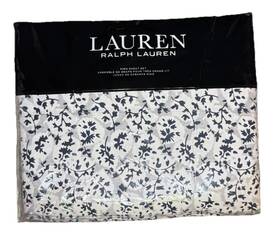 Lauren Ralph 600754336001 Eva Leaf Floral 4 Piece King Sheet Set Grey Navy 100% Cotton 300
