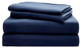 Lauren Ralph 600859351007 Solid Flannel Cotton King Sheet Set 4 Pcs - Navy Nwt