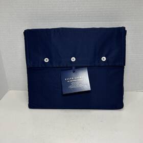 Lauren Ralph 650816296012 Organic Sateen Queen Flat Sheet Polo Navy Blue 624 Thread Count Nwt
