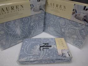 Lauren Ralph 886087051599 New Springhill Blue Lace Floral 4pc Sheet Set - Full