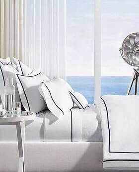 B878 Lauren Ralph 886087123968 Palmer Percale Queen Flat Sheet White Polo Navy New