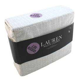 Lauren Ralph 886087155792 New Queen Size Gray Medallion Sheet Set 100% Cotton Fits 18 Inch