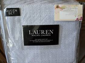 Lauren Ralph 886087156393 - Blue Geometric Queen Sheet Set 4 Pc New