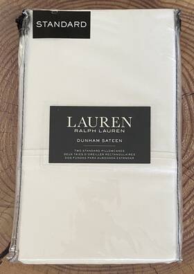Lauren Ralph 886087156898 New Pair 2 White Standard Pillowcases Cotton Dunham Sateen 45