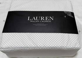 Lauren Ralph 886087288339 Queen Sheet Set Avalon Dot Grey 4pc Light Cottage New Fastship