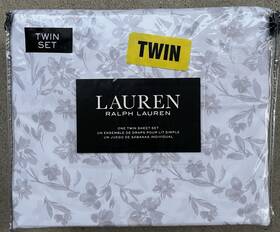 Lauren Ralph 886087332162 3 Piece Twin Sheet Set Premium Cotton Floral White Gray New