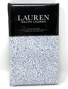 Lauren Ralph 886087360097 Willa Leaf King Pillowcases Floral Chambray Blue Cream Pair Of 2