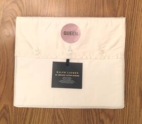 Lauren Ralph 886087405873 Rl 624 Tc Organic Sateen Border Queen Flat Sheet - Parchment Nwt